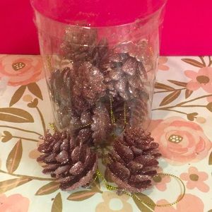 Bucket of Rose Gold Pine Cone Decorations